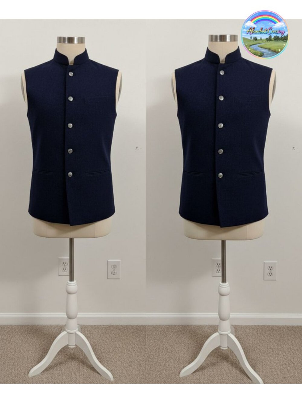 Mens Tweed Wool Herringbone Vest High Collar Nehru Waistcoat Slim Fit